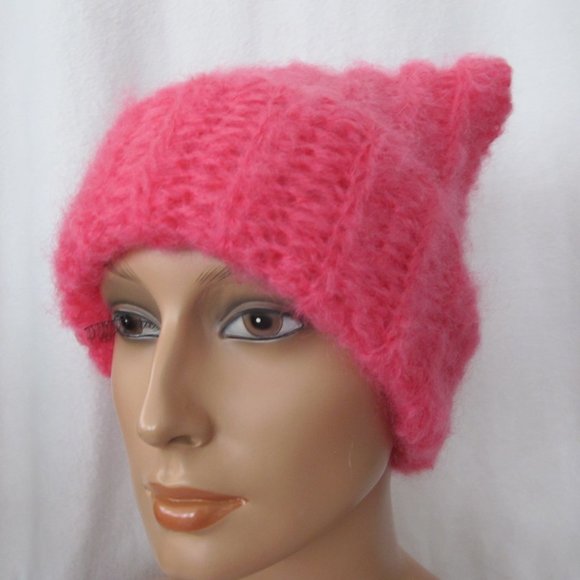 Bright Pink Mohair Cat Ear Beanie - Picture 8 of 8